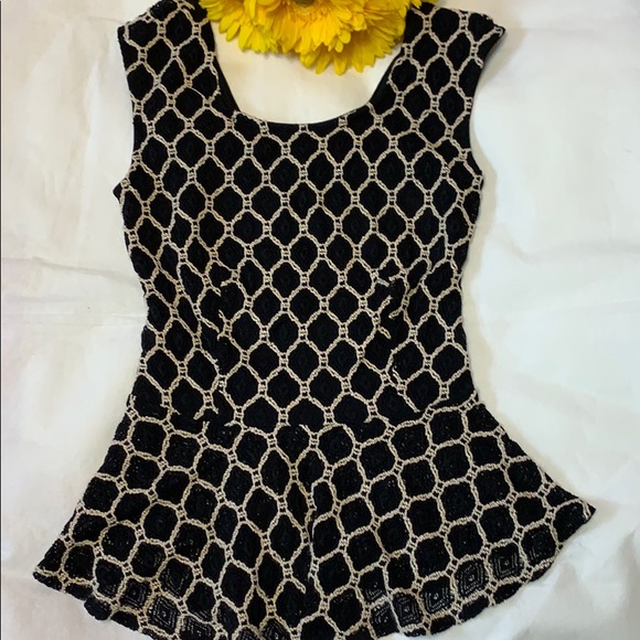 Windsor Black Cream Crochet Design Peplum Top - Picture 2 of 9